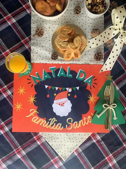 Kit Mesa Posta Ceia de Natal Personalizada + Nome da Família