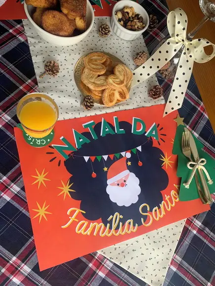 Kit Mesa Posta Ceia de Natal Personalizada + Nome da Família