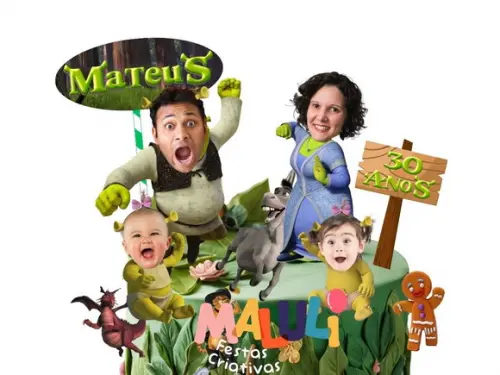 Kit Topo de Bolo + 20 Toppers Docinhos Família Shrek 4 Fotos