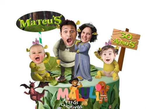 Kit Topo de Bolo + 20 Toppers Docinhos Família Shrek 4 Fotos