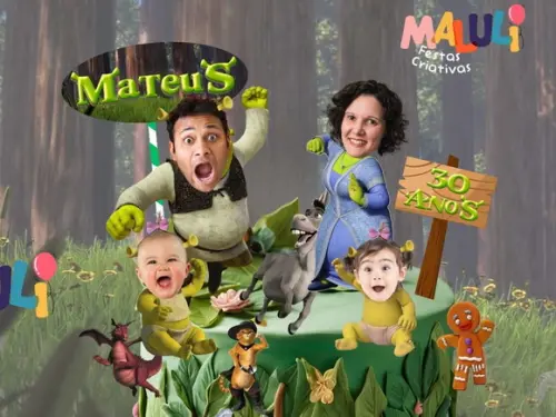 Kit Topo de Bolo + 20 Toppers Docinhos Família Shrek 4 Fotos