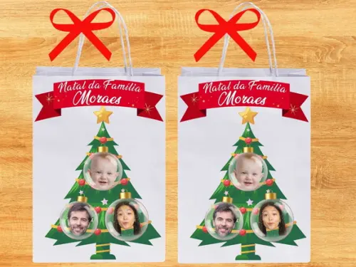 Sacolinha de Natal com Foto da Família para Lembranças