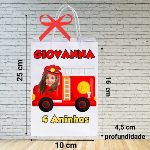 Sacolinha Personalizada com Foto Bombeiro para Lembrancinhas