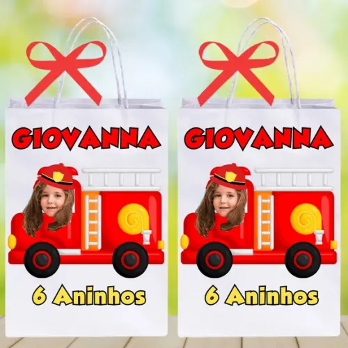 Sacolinha Personalizada com Foto Bombeiro para Lembrancinhas