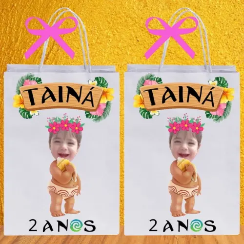 Sacolinha Personalizada com Sua Foto Moana e Moana Baby