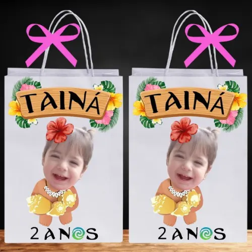 Sacolinha Personalizada com Sua Foto Moana e Moana Baby