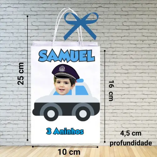 Sacolinha Personalizada com Foto Policial para Lembrancinhas