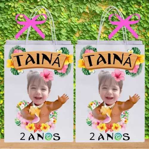 Sacolinha Personalizada com Sua Foto Moana e Moana Baby