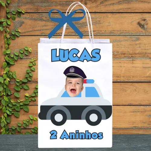 Sacolinha Personalizada com Foto Policial para Lembrancinhas
