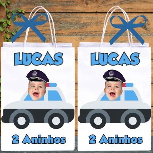 Sacolinha Personalizada com Foto Policial para Lembrancinhas