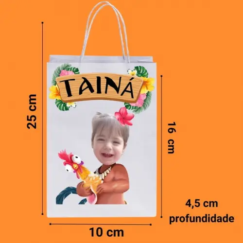 Sacolinha Personalizada com Sua Foto Moana e Moana Baby