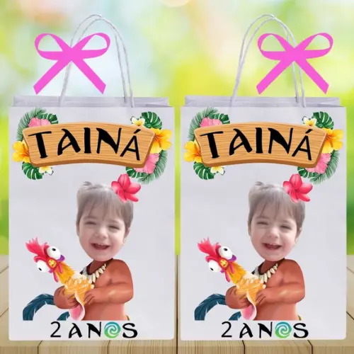 Sacolinha Personalizada com Sua Foto Moana e Moana Baby