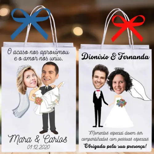Sacolinhas com Fotos Rosto Noivos para Lembranças