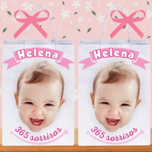 Sacolinhas com Sua Foto 365 Sorrisos Menina para Lembrancinh