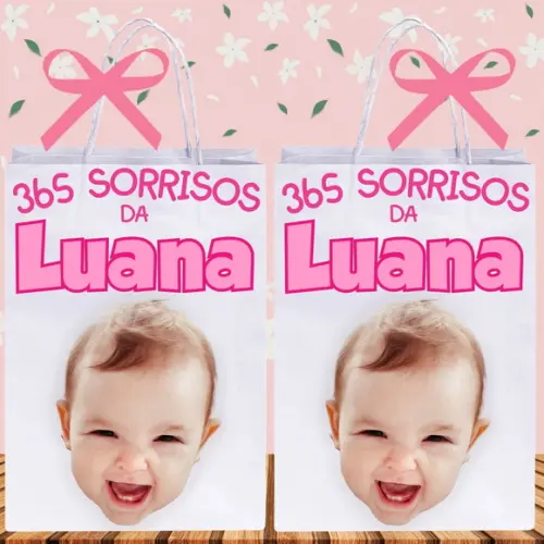 Sacolinhas com Sua Foto 365 Sorrisos Menina para Lembrancinh