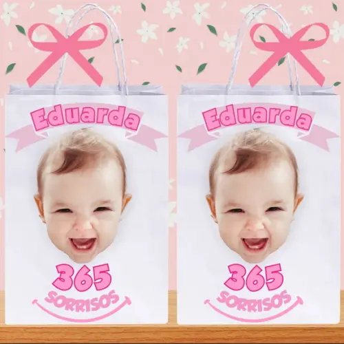 Sacolinhas com Sua Foto 365 Sorrisos Menina para Lembrancinh
