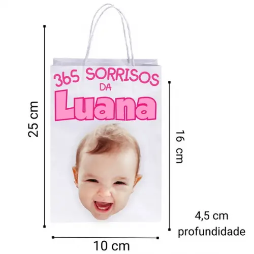 Sacolinhas com Sua Foto 365 Sorrisos Menina para Lembrancinh