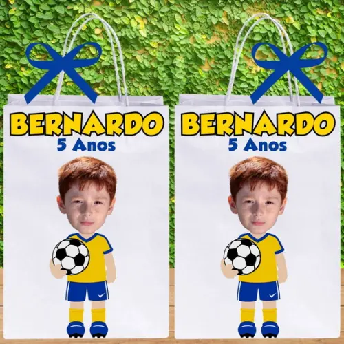 Sacolinhas com Sua Foto Tema Futebol com Foto Seleção Brasil
