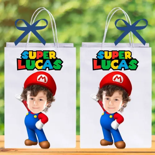 Sacolinhas com Sua Foto no Mario Brós para Lembrancinhas