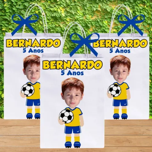 Sacolinhas com Sua Foto Tema Futebol com Foto Seleção Brasil