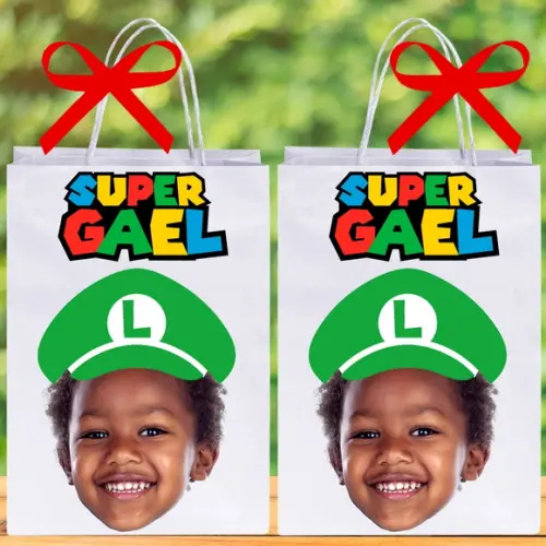 Sacolinhas com Sua Foto no Mario Brós para Lembrancinhas