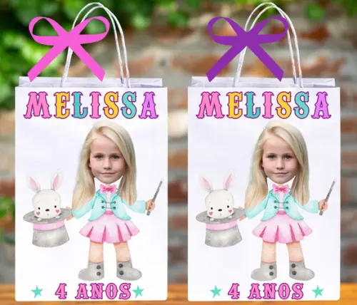 Sacolinhas Personalizadas Circo Rosa com Foto para Lembrança