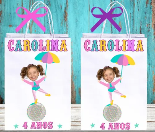 Sacolinhas Personalizadas Circo Rosa com Foto para Lembrança
