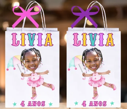Sacolinhas Personalizadas Circo Rosa com Foto para Lembrança