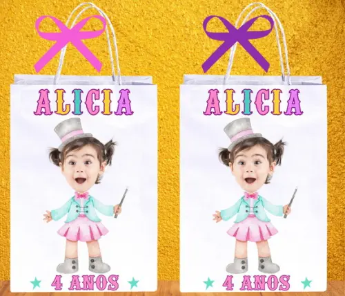 Sacolinhas Personalizadas Circo Rosa com Foto para Lembrança