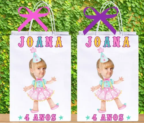 Sacolinhas Personalizadas Circo Rosa com Foto para Lembrança