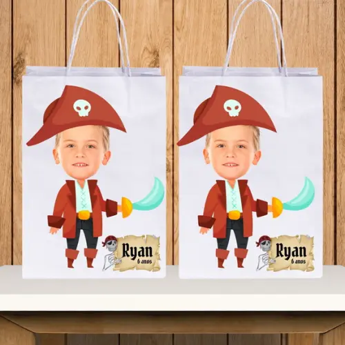 Sacolinhas Personalizadas com Foto+nome da Criança Pirata 1