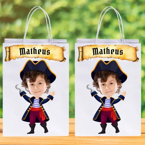 Sacolinhas Personalizadas com Foto+nome da Criança Pirata 1
