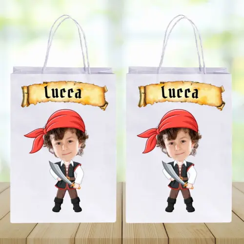 Sacolinhas Personalizadas com Foto+nome da Criança Pirata 1