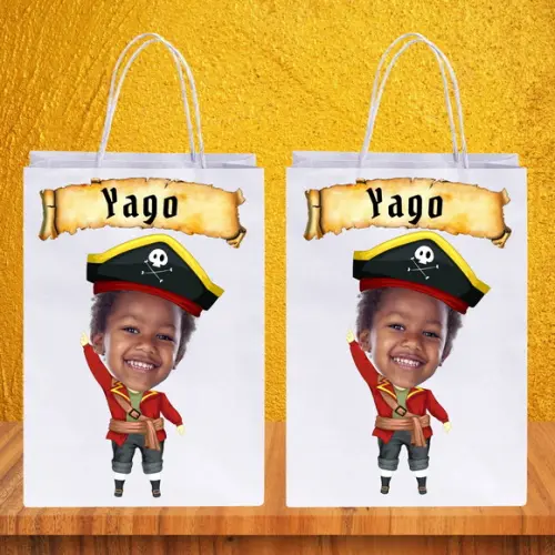Sacolinhas Personalizadas com Foto+nome da Criança Pirata 1