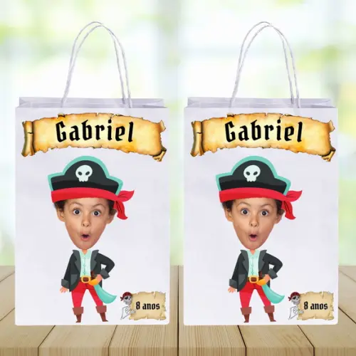 Sacolinhas Personalizadas com Foto+nome da Criança Pirata 2