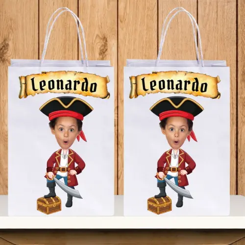 Sacolinhas Personalizadas com Foto+nome da Criança Pirata 2