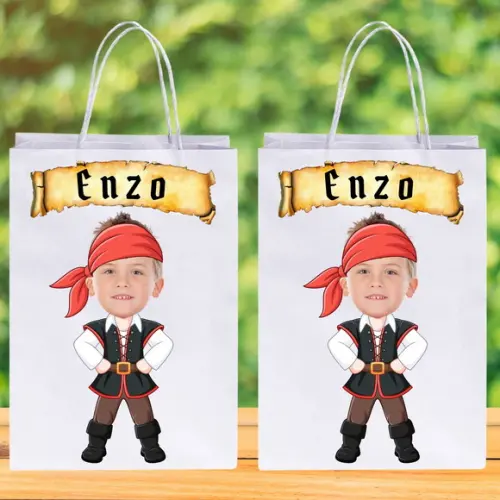 Sacolinhas Personalizadas com Foto+nome da Criança Pirata 2