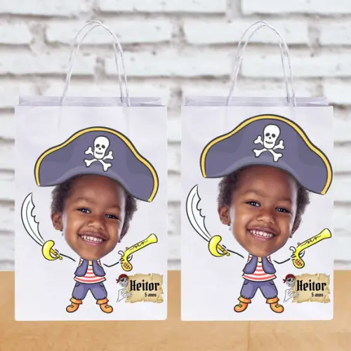 Sacolinhas Personalizadas com Foto+nome da Criança Pirata 1