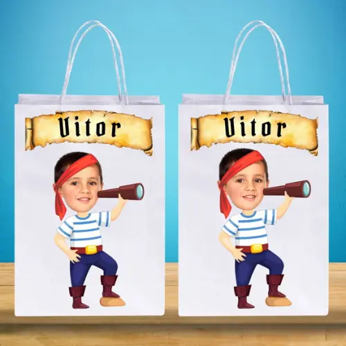 Sacolinhas Personalizadas com Foto+nome da Criança Pirata 2