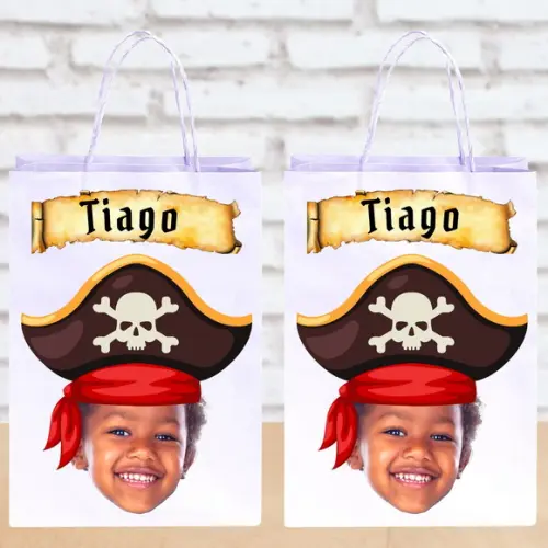 Sacolinhas Personalizadas com Foto+nome+idade Pirata 4