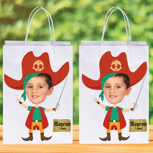 Sacolinhas Personalizadas com Foto+nome+idade Pirata 3