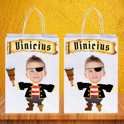 Sacolinhas Personalizadas com Foto+nome+idade Pirata 3