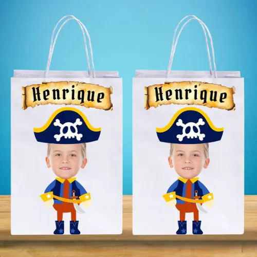 Sacolinhas Personalizadas com Foto+nome+idade Pirata 4