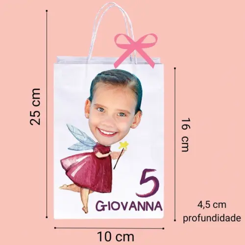 Sacolinhas Personalizadas Fada com Sua Foto com Nome