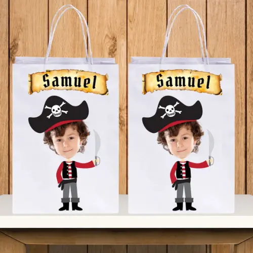 Sacolinhas Personalizadas com Foto+nome+idade Pirata 4
