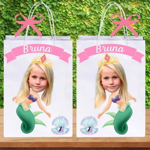 Sacolinhas Personalizadas Sereia com Foto.