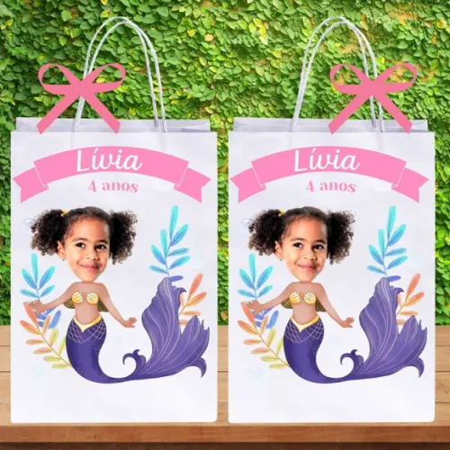Sacolinhas Personalizadas Sereia com Foto.