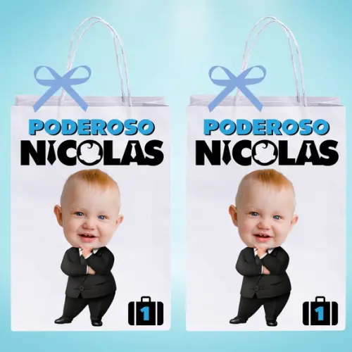 Sacolinhas Personalizadas Poderoso Chefinho com Foto e Nome