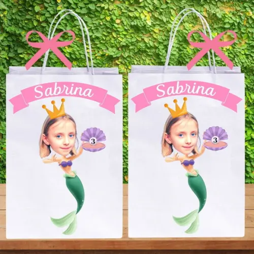 Sacolinhas Personalizadas Sereia com Foto.