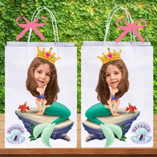 Sacolinhas Personalizadas Sereia com Foto.